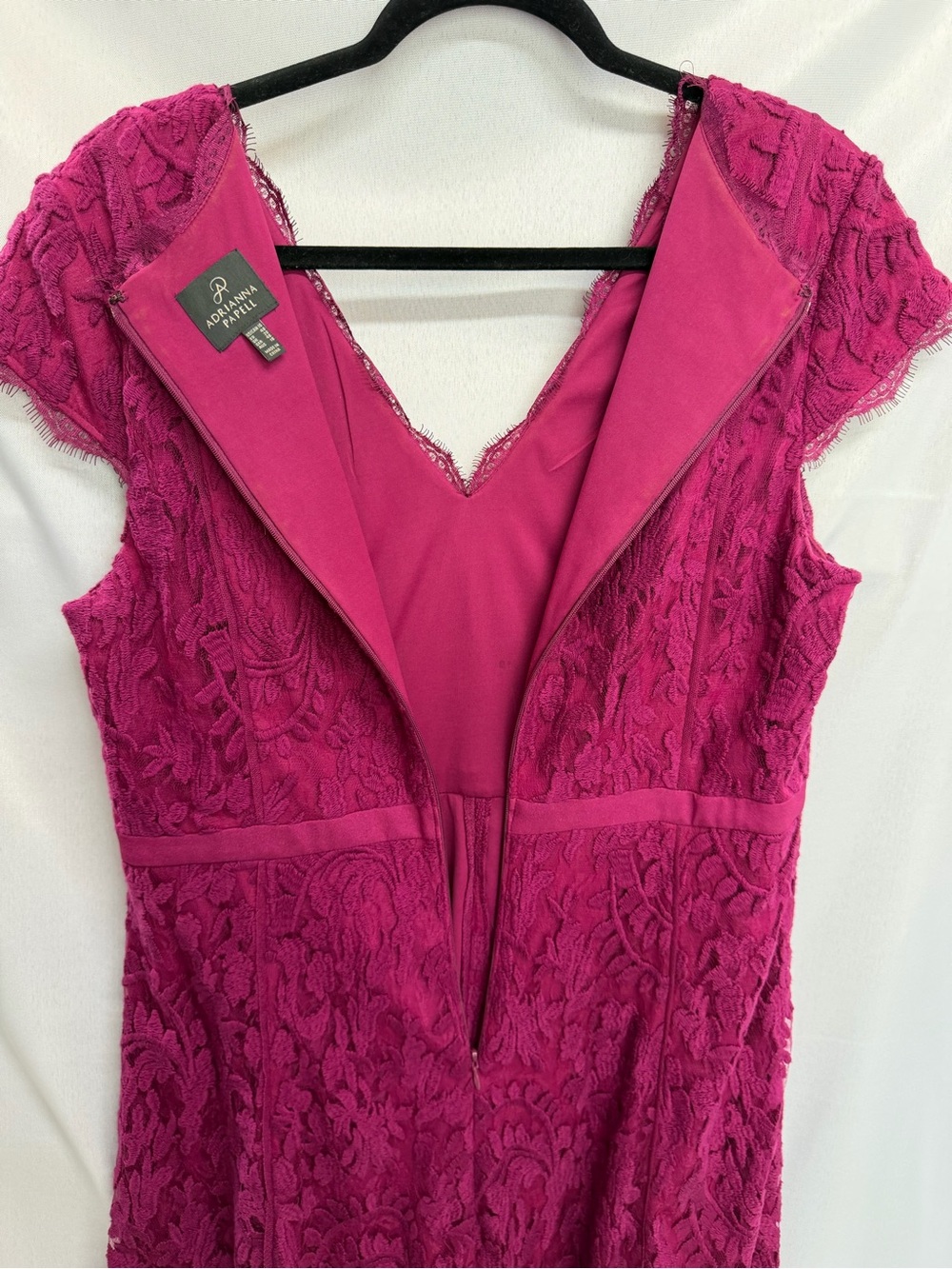 Adrianna Papell Purple Lace Dress Magenta Cap Sleeve V Neck Textured 16 - Picture 3 of 7